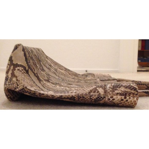 Authentic New Unused GENUINE natural beige brown PYTHON Carlos Falchi tote bag - Picture 7 of 11